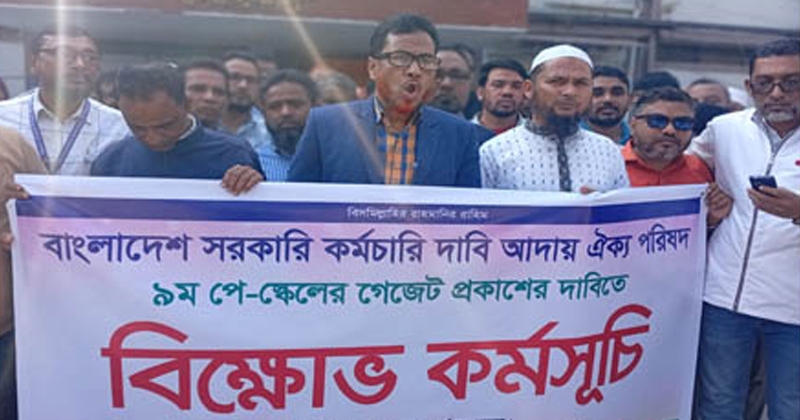 বিক্ষোভ কর্মসূচীতে বক্তব্য রাখেন সরকারি কর্মচারী দাবি আদায় ঐক্য পরিষদ জেলা শাখার সভাপতি মো. রফিকুল ইসলাম।