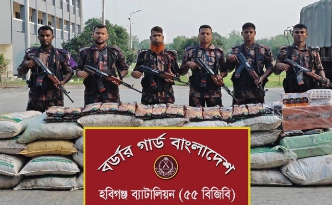 মাধবপুরে বিজিবির অভিযানে ২ কোটির টাকার অবৈধ ওষুধ ও ফুচকা জব্দ