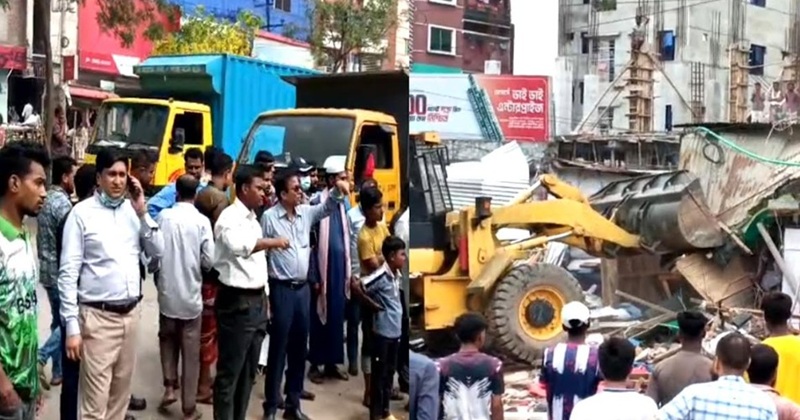 ভালুকায় ঢাকা-ময়মনসিংহ মহাসড়কের পাশে অবৈধ স্থাপনা উচ্ছেদ