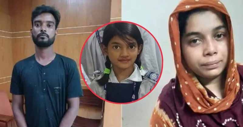 বামে ও ডানে দুই অভিযুক্ত এবং মাঝের বৃত্তে নিহত শিশু লামিসা