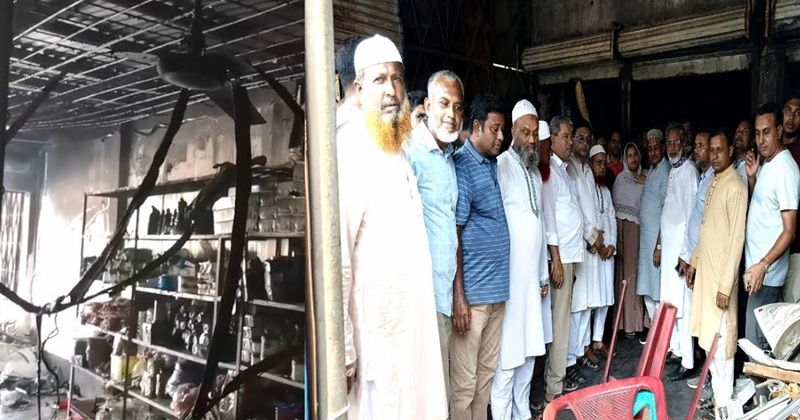 ভালুকায় আগুনে পুড়ে যাওয়া হার্ডওয়্যার দোকান পরিদর্শনে এমপি ফখর উদ্দিন